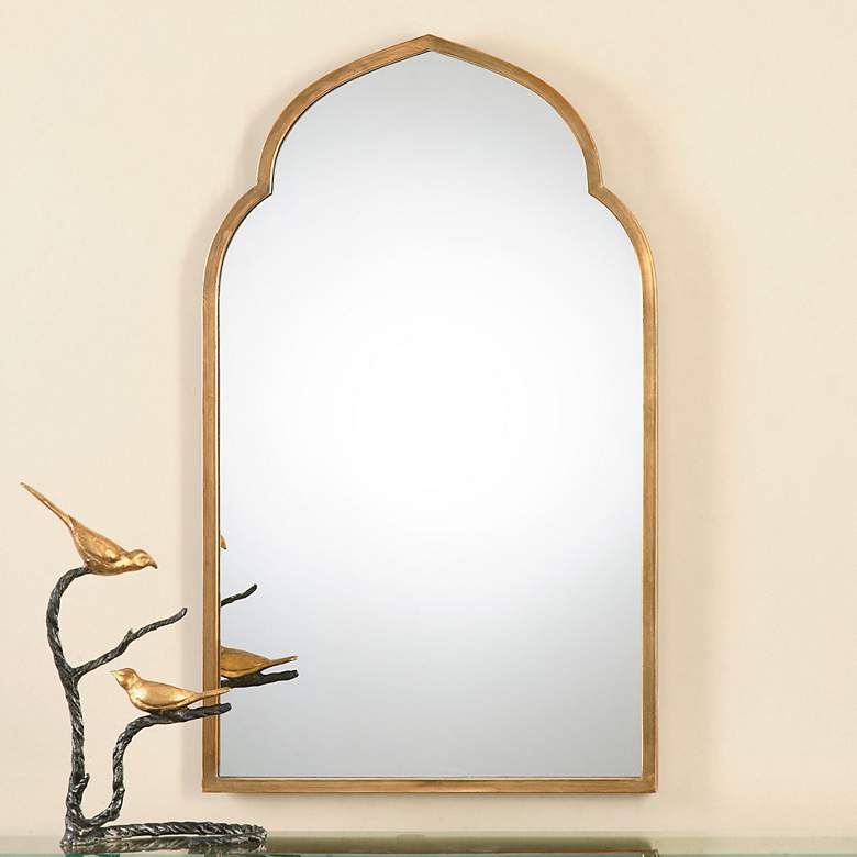 Image 2 Kenitra 40 inch x 24 inch Moroccan Arch Top Gold Wall Mirror