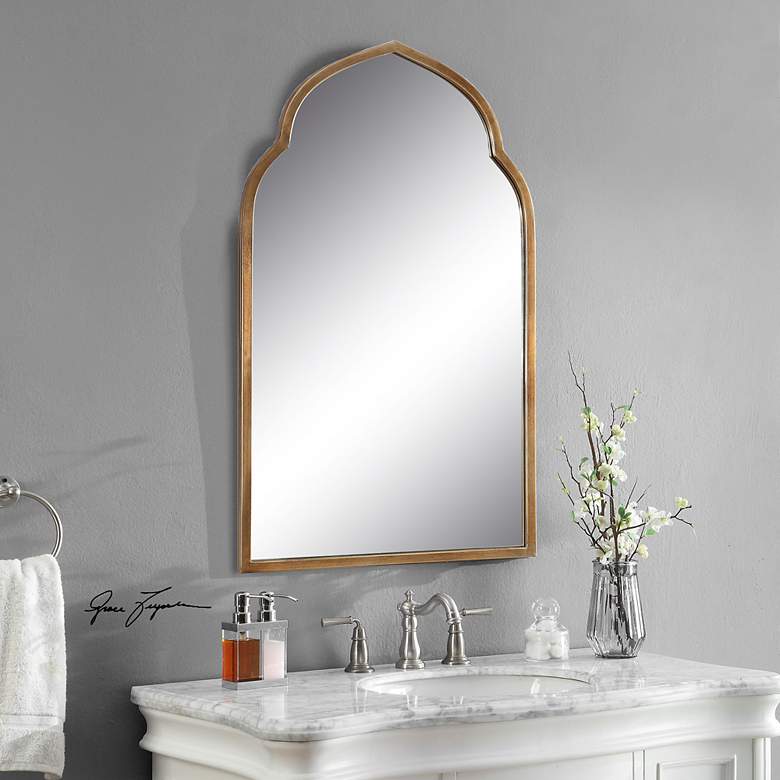 Image 6 Kenitra 40 inch x 24 inch Moroccan Arch Top Gold Wall Mirror more views