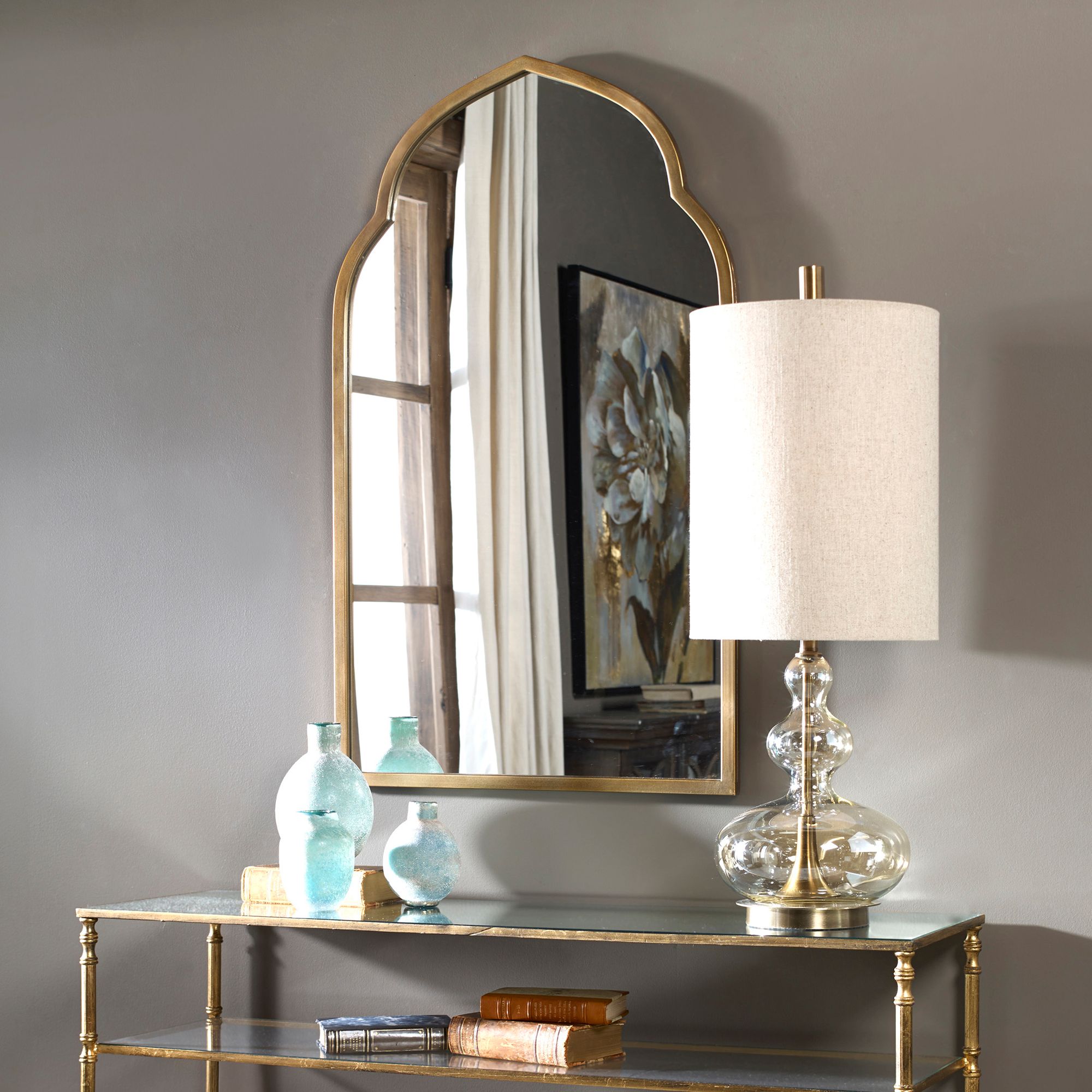 Image 7 Kenitra 40" x 24" Moroccan Arch Top Gold Wall Mirror more views