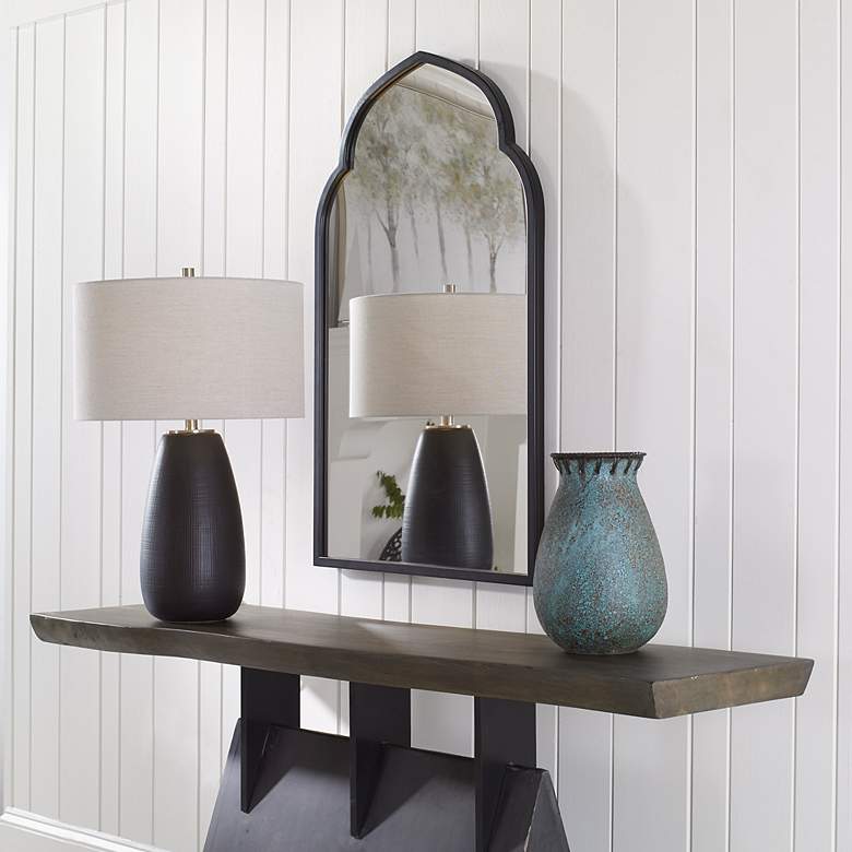 Image 3 Kenitra Matte Black Metal 24" x 40" Arch Top Wall Mirror more views