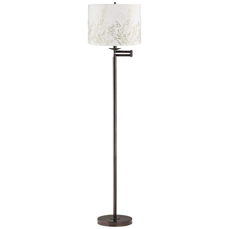 Image 1 Kenley Bronze Swing Arm Floor Lamp with White Velvet Shade