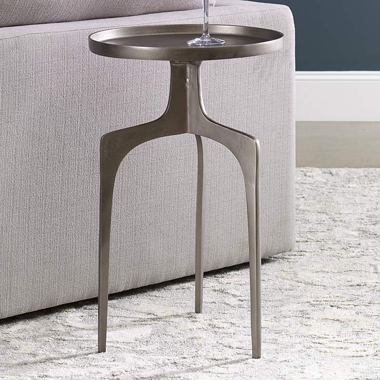 Image 1 Kenna 16" Wide Textured Nickel Aluminum Accent Table