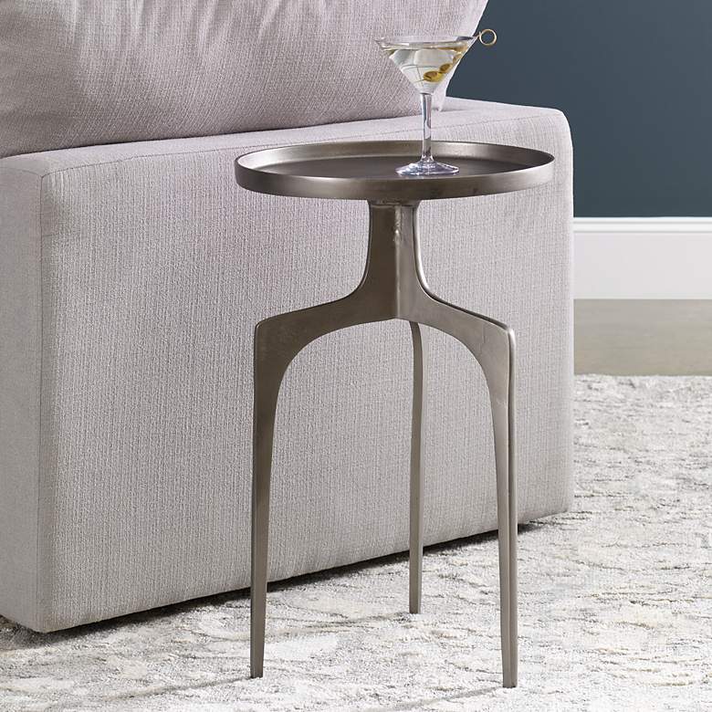 Image 1 Kenna 16" Wide Textured Nickel Aluminum Accent Table