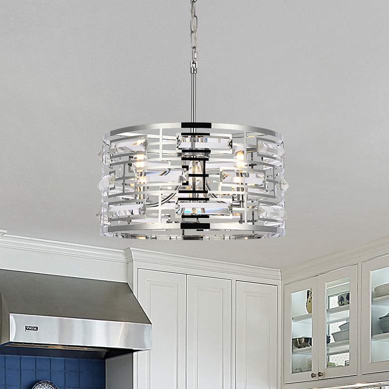 Image 1 Kennedy 16 1/2" Wide Chrome Drum Pendant Light