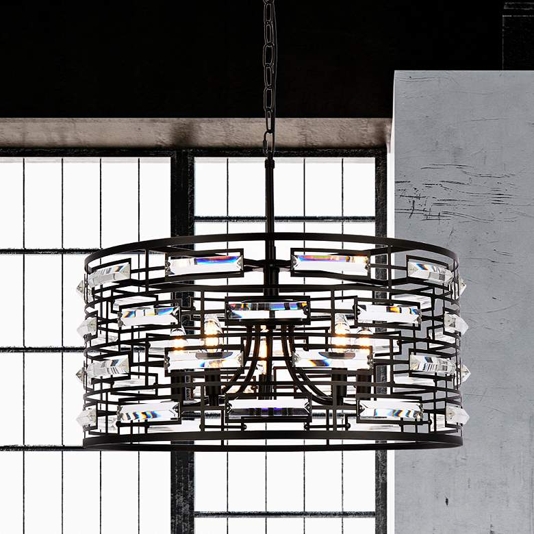 Image 2 Kennedy 24" Wide Black 5-Light Drum Pendant