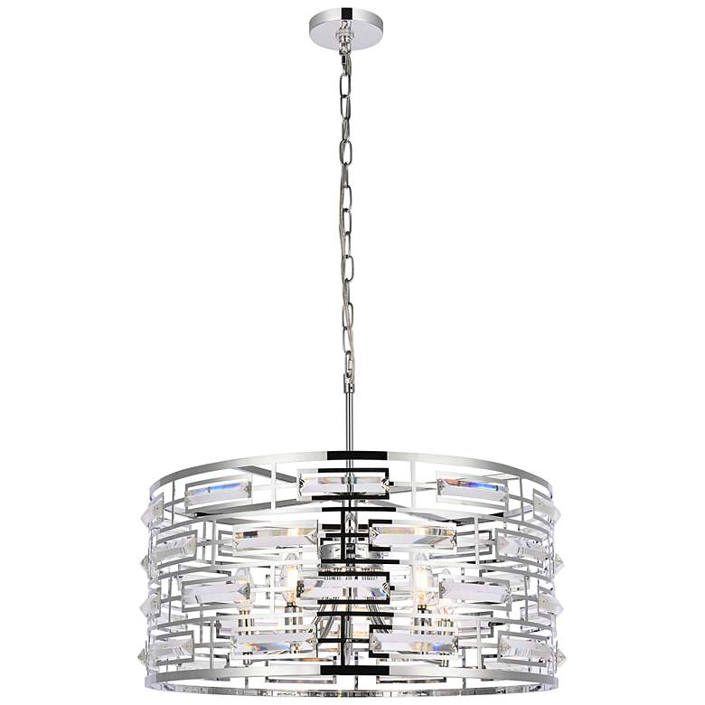 Image 3 Kennedy 24" Wide Chrome 5-Light Drum Pendant