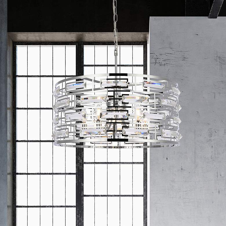 Image 2 Kennedy 24" Wide Chrome 5-Light Drum Pendant