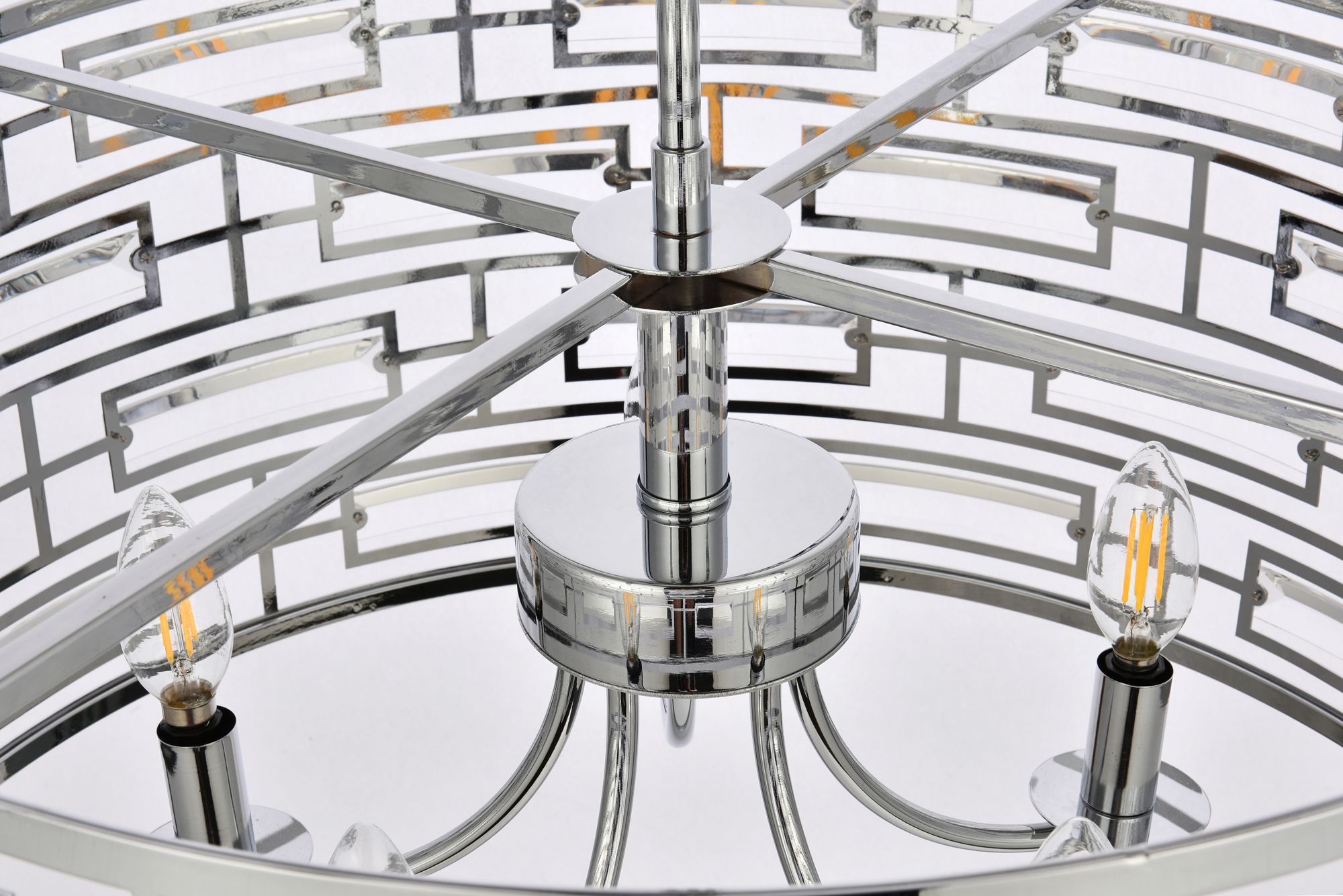 Kennedy 24" Wide Chrome 5-Light Drum Pendant in scene