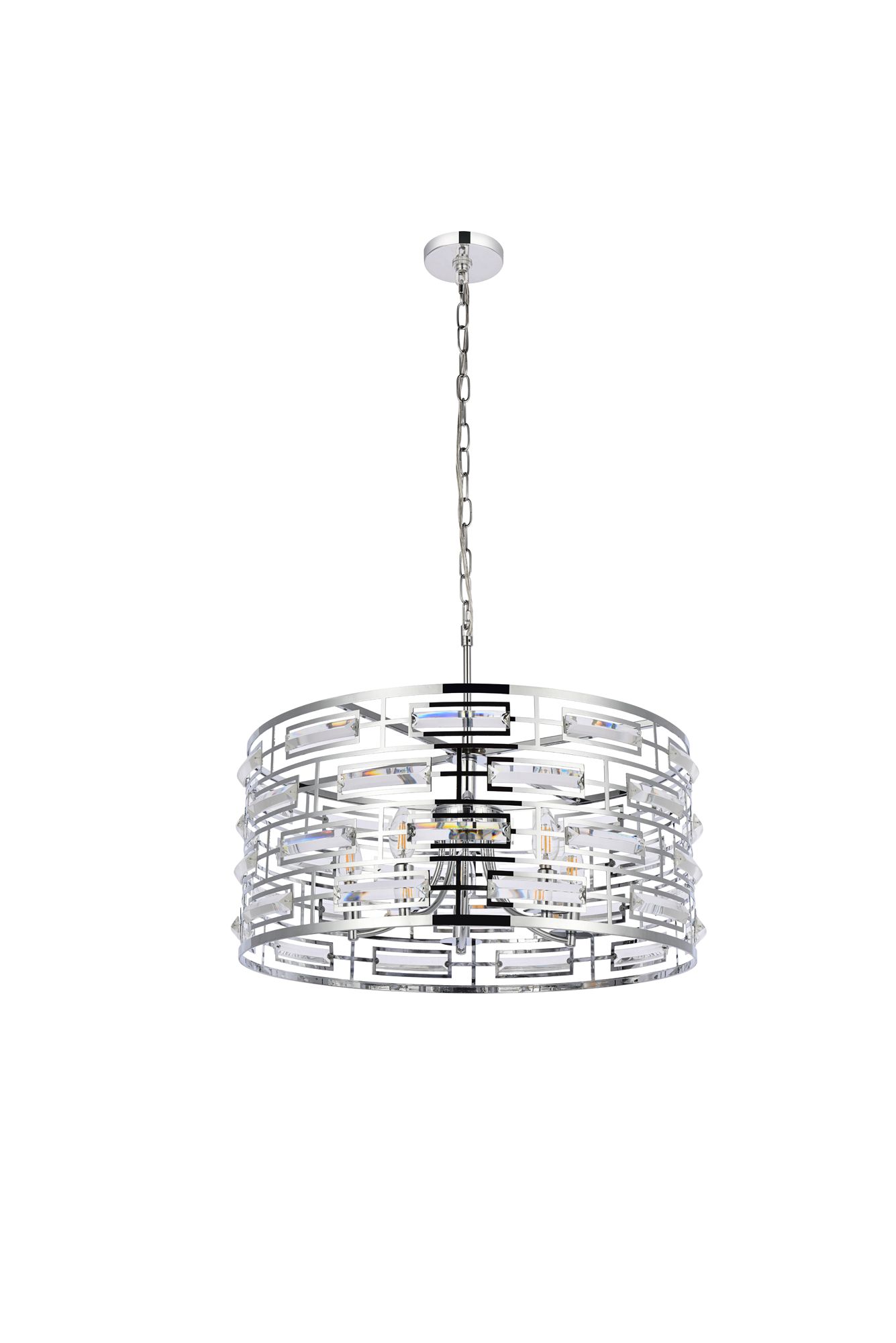 Kennedy 24" Wide Chrome 5-Light Drum Pendant in scene