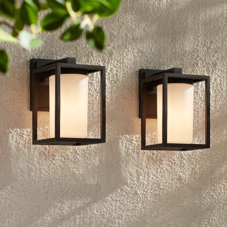 Image 1 Kennedy 9 1/4" High Sand Black Outdoor Wall Light Set of 2