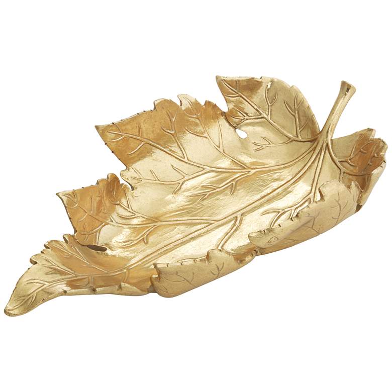 Image 2 Kenny 16 3/4" Wide Shiny Gold Decorative Leaf Tray
