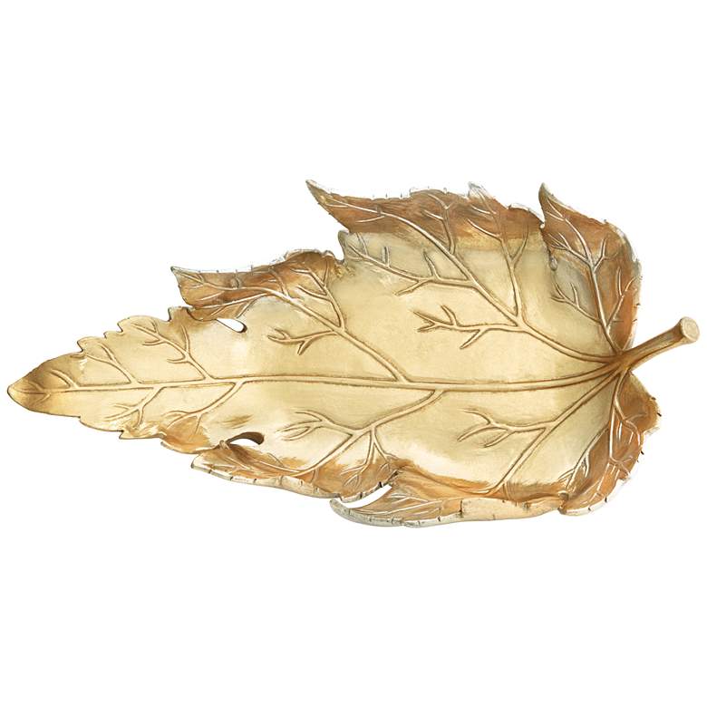 Image 6 Kenny 16 3/4" Wide Shiny Gold Decorative Leaf Tray more views