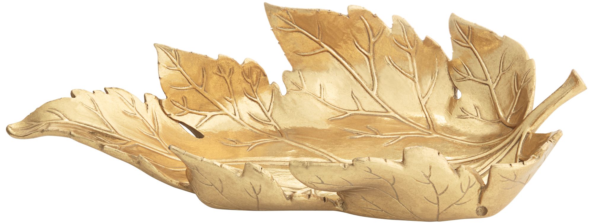 Kenny 16 3/4" Wide Shiny Gold Decorative Leaf Tray