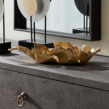 Kenny 16 3/4" Wide Shiny Gold Decorative Leaf Tray