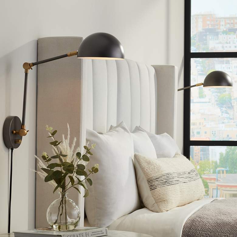 Image 1 Kenora Gunmetal Plug-In Swing Arm Wall Lamps Set of 2