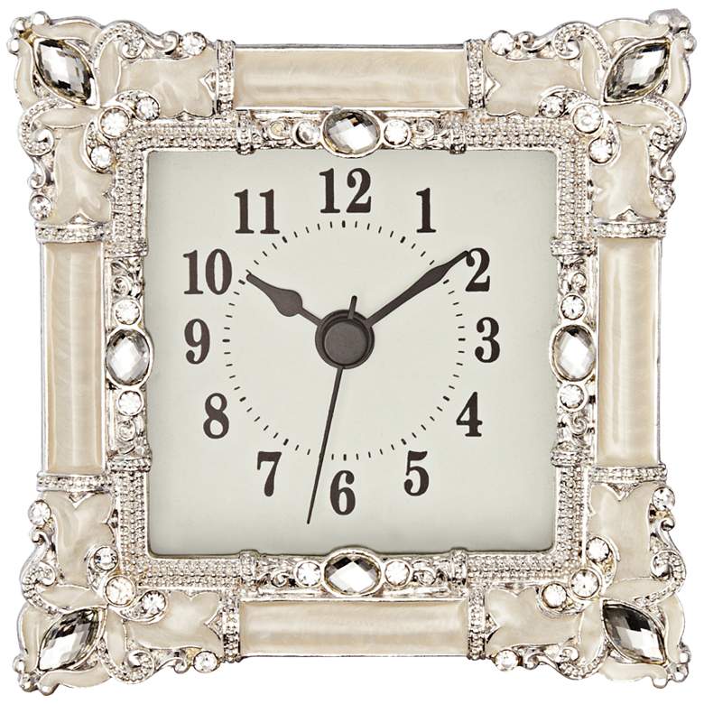 Image 1 Kenova White and Silver Jeweled Table Clock