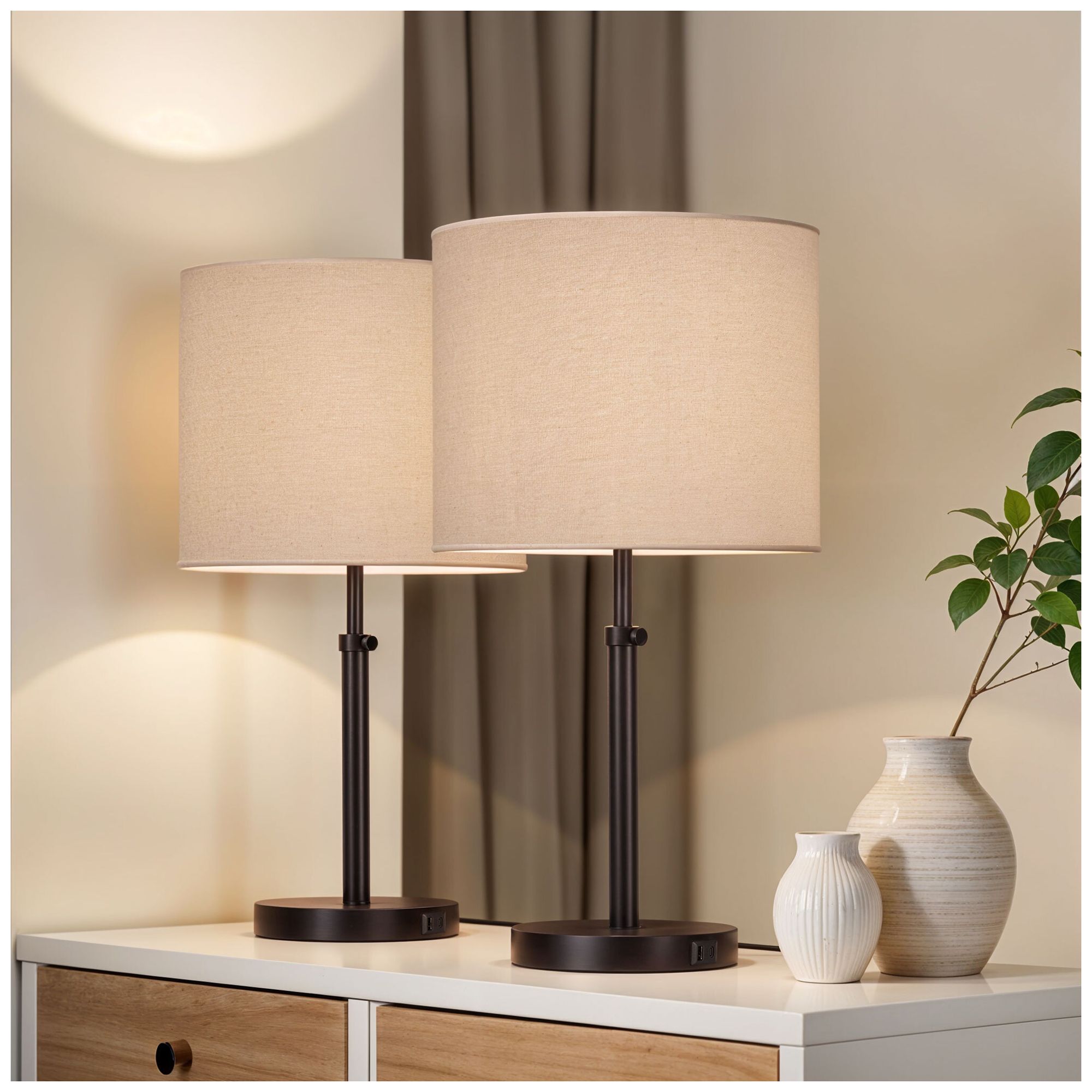 Kenroy Home Beckett Dark Bronze USB Table Lamps Set of 2