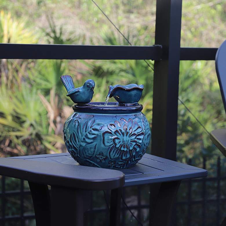 Image 1 Kenroy Home Bird and Flowers 10 1/4" High Blue LED Tabletop Fountain