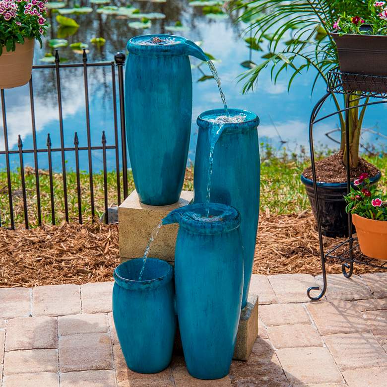 Image 1 Kenroy Home Blue Glaze 36" High 4-Level Indoor-Outdoor Water Fountain