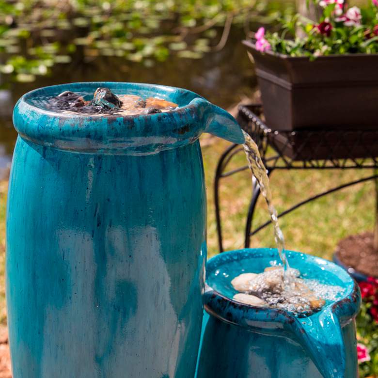 Image 5 Kenroy Home Blue Glaze 36" High 4-Level Indoor-Outdoor Water Fountain more views