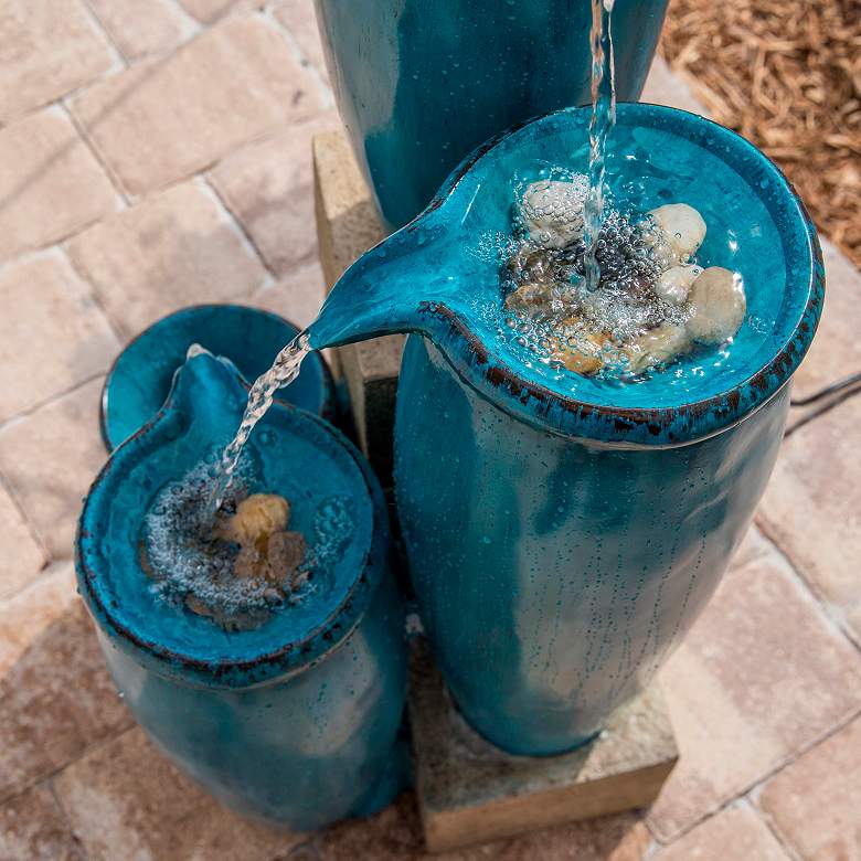 Image 7 Kenroy Home Blue Glaze 36" High 4-Level Indoor-Outdoor Water Fountain more views