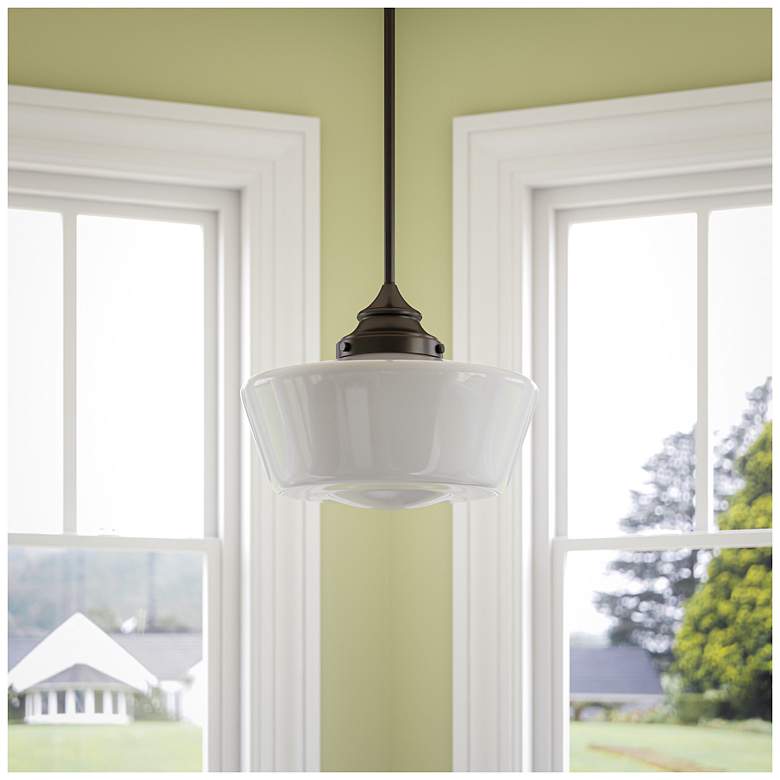 Image 3 Kenroy Home Cambridge 12" Bronze and White Glass Schoolhouse Pendant more views