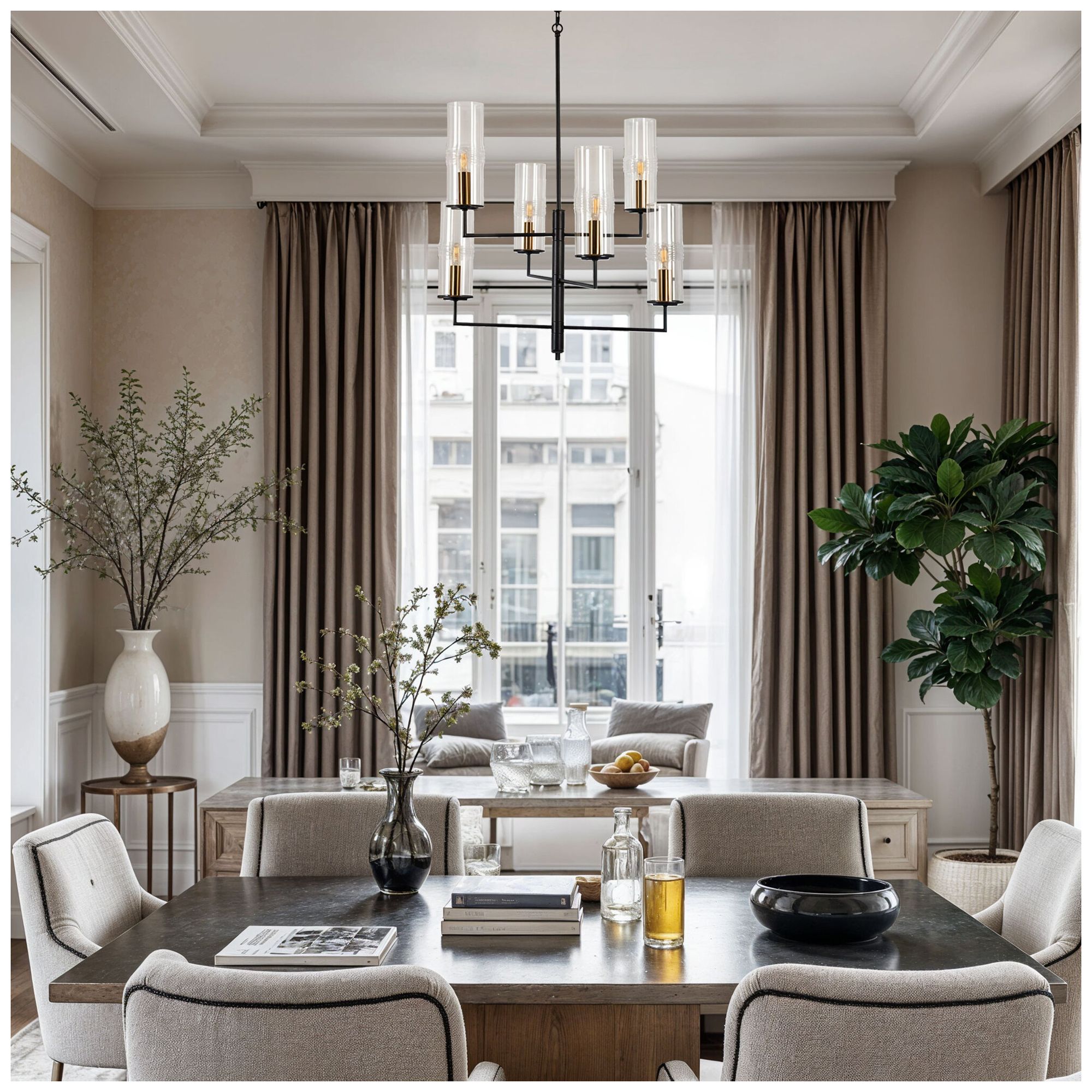 Kenroy Home Caulford 25" Wide 6-Light Black and Gold Chandelier