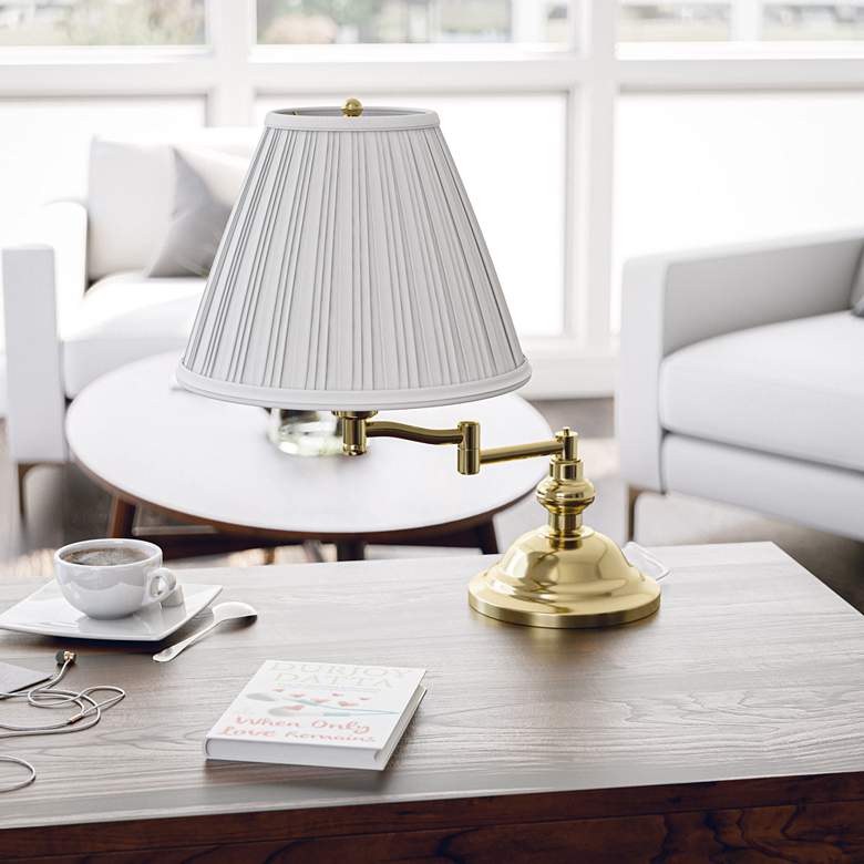 Image 6 Kenroy Home Classic Polished Brass Swing Arm Desk Lamp more views