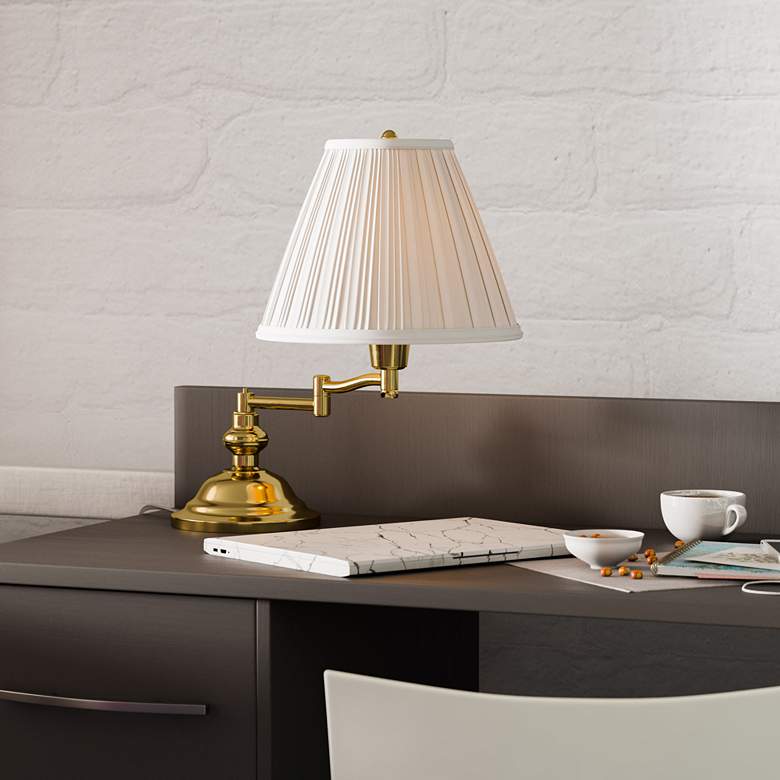 Image 7 Kenroy Home Classic Polished Brass Swing Arm Desk Lamp more views