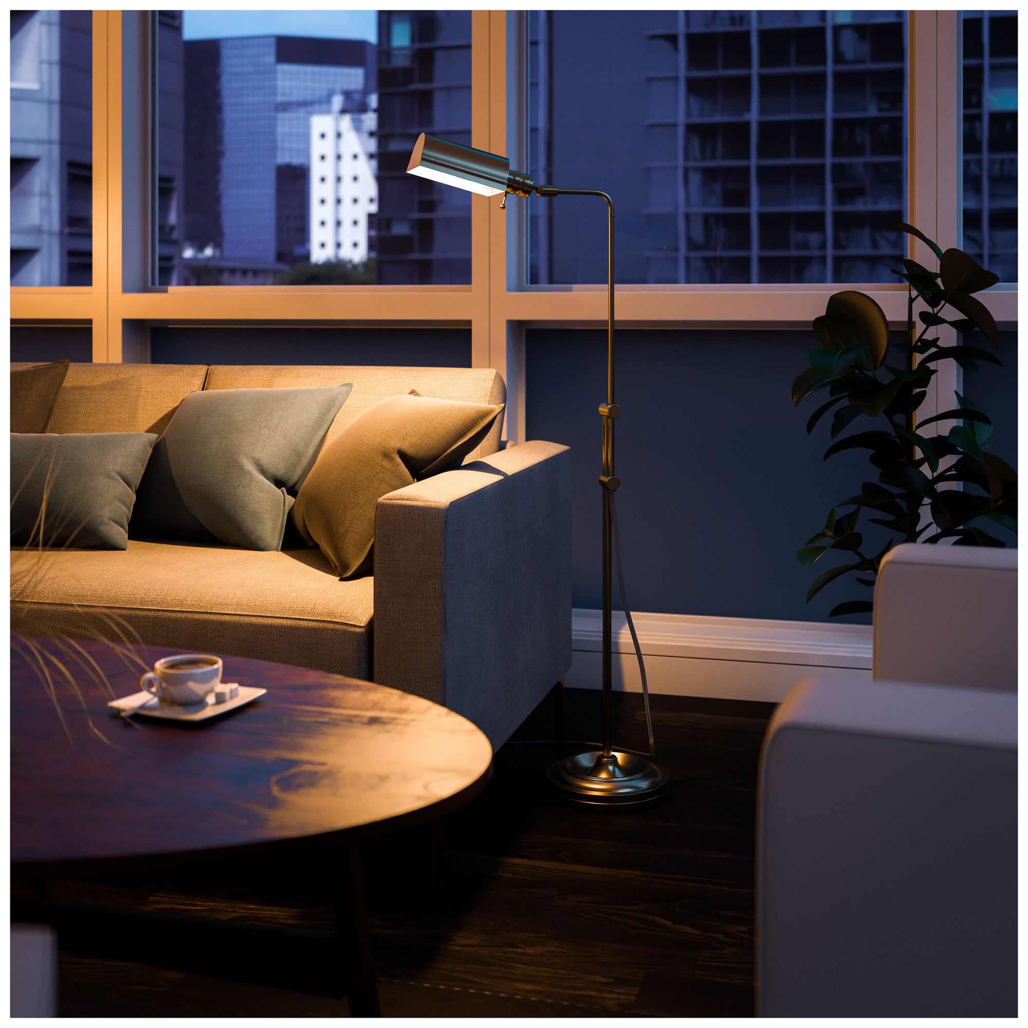 Kenroy Home Denton Adjustable Height Antique Brass Pharmacy Floor Lamp