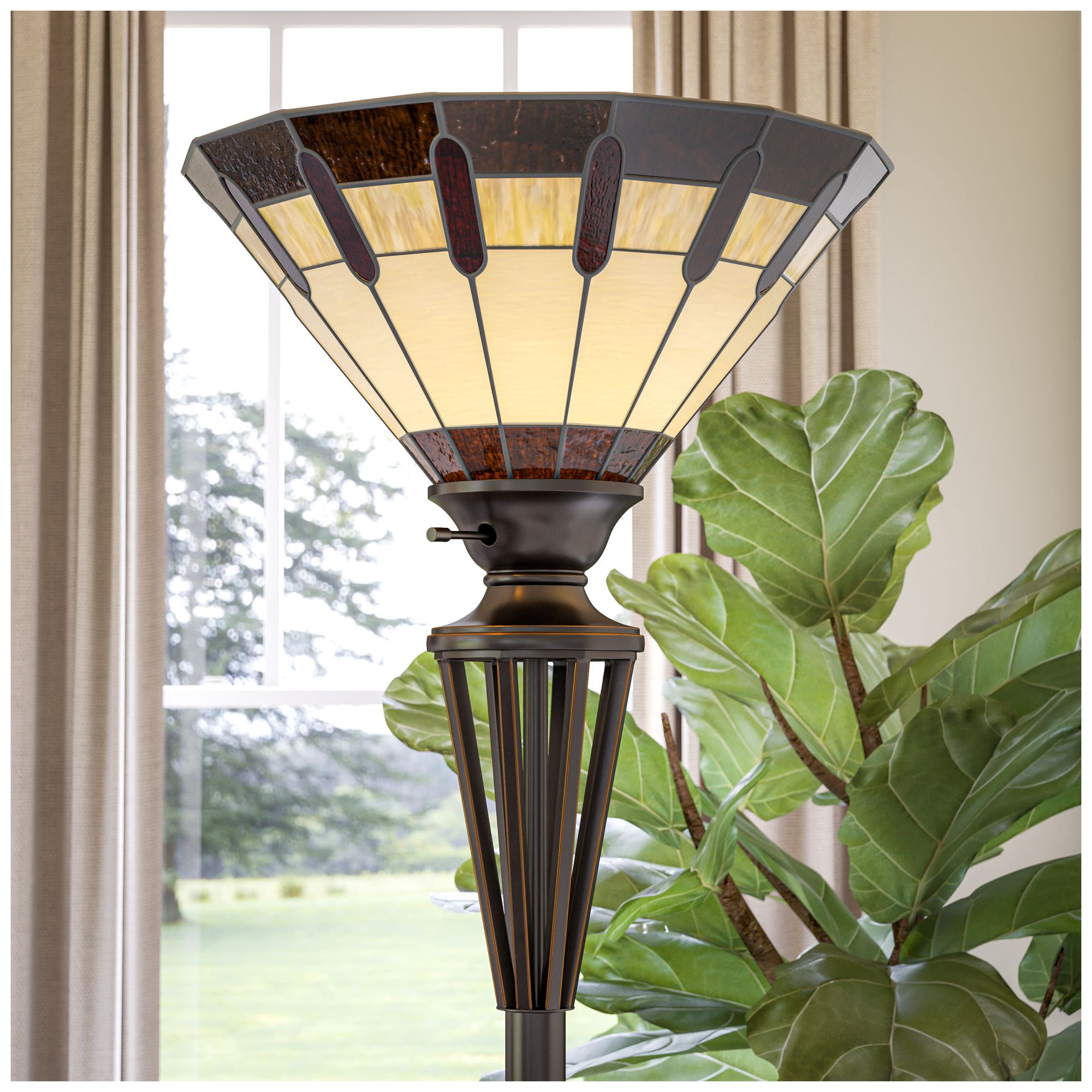Kenroy Home Harmond 71 1/2" Bronze Tiffany Style Torchiere Floor Lamp