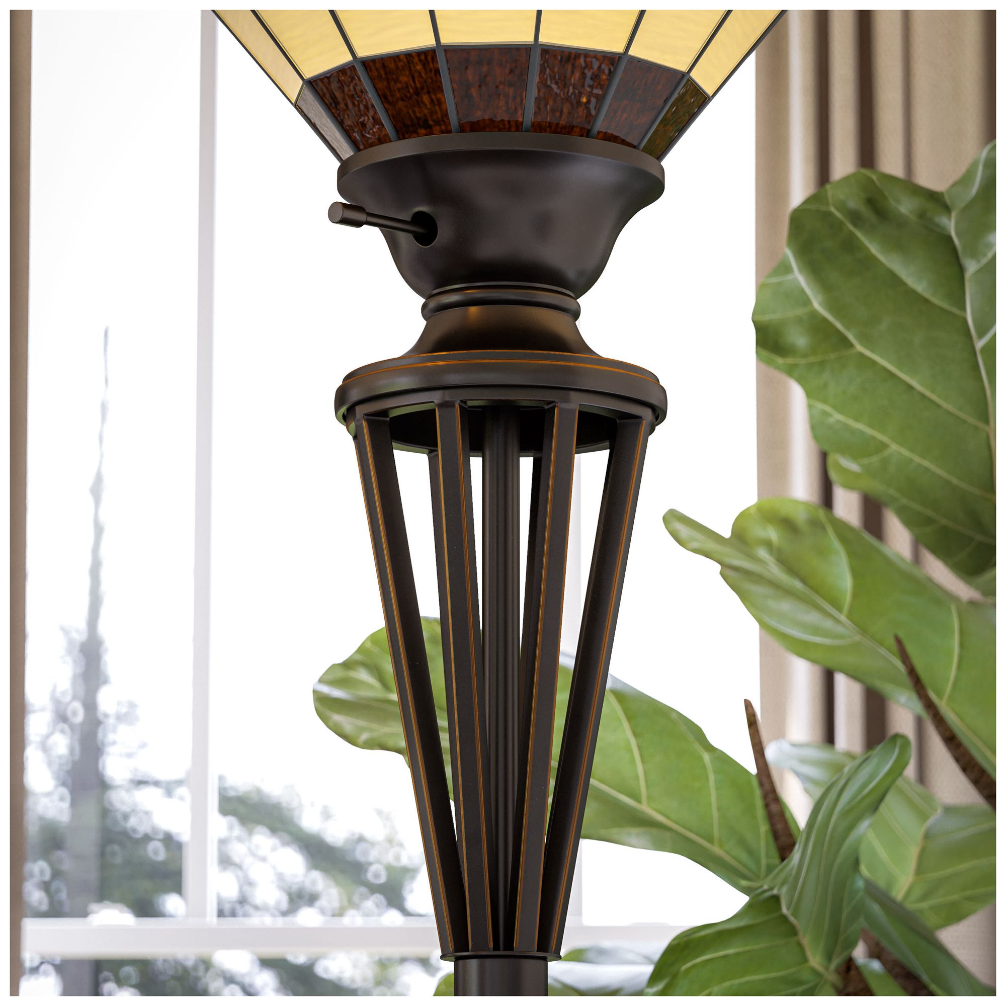Kenroy Home Harmond 71 1/2" Bronze Tiffany Style Torchiere Floor Lamp