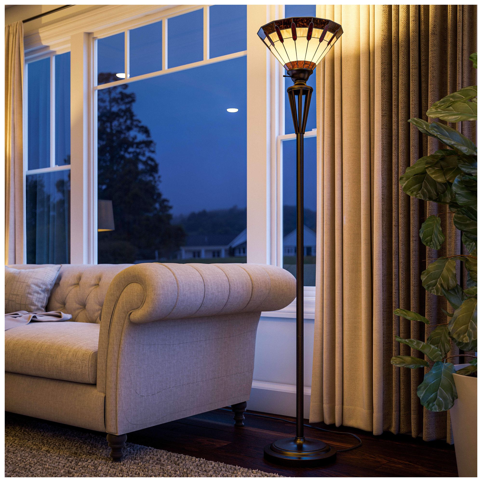 Kenroy Home Harmond 71 1/2" Bronze Tiffany Style Torchiere Floor Lamp