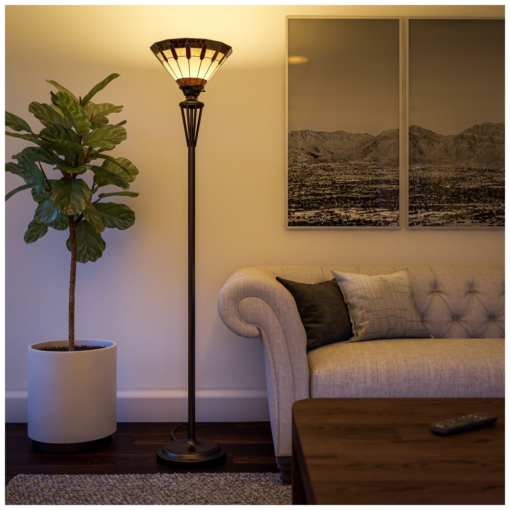 Kenroy Home Harmond 71 1/2" Bronze Tiffany Style Torchiere Floor Lamp