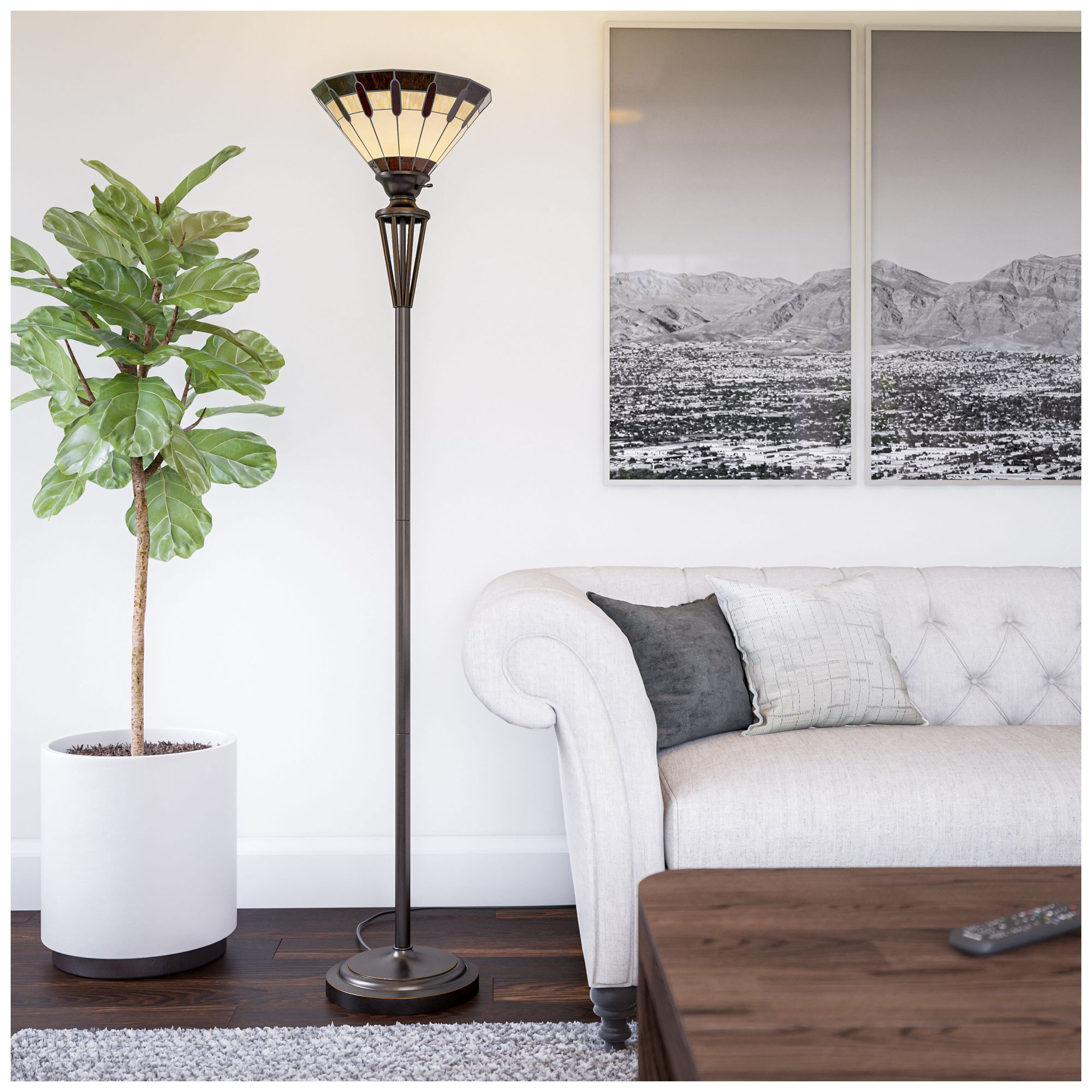 Kenroy Home Harmond 71 1/2" Bronze Tiffany Style Torchiere Floor Lamp