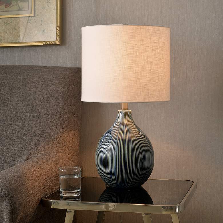 Image 1 Kenroy Home Intaglio Blue Ceramic Gourd Accent Table Lamp