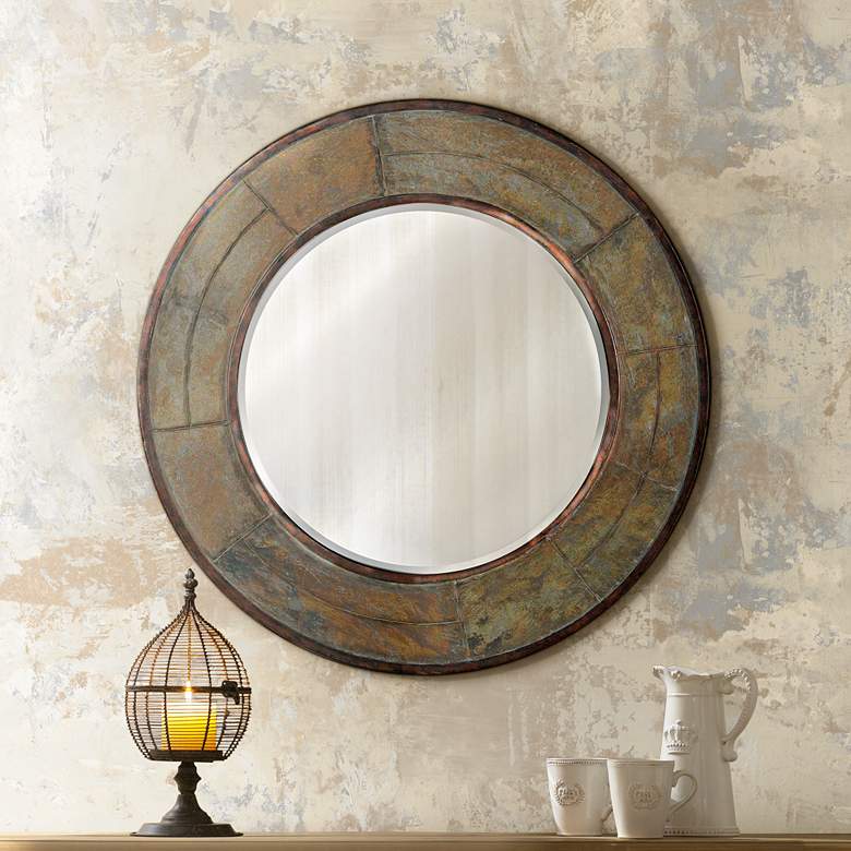 Image 1 Kenroy Home Keene Natural Slate 32 inch Round Wall Mirror