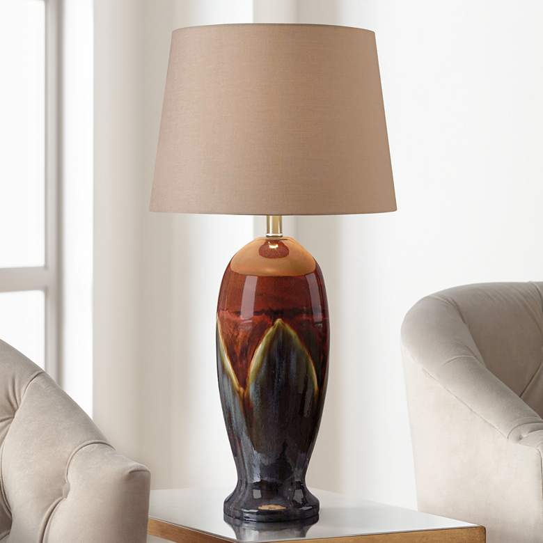 Image 1 Kenroy Home Lavo Red Ceramic Glaze Table Lamp