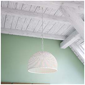 Image4 of Kenroy Home Moon 20" Wide Modern Coastal White Rattan Dome Pendant more views