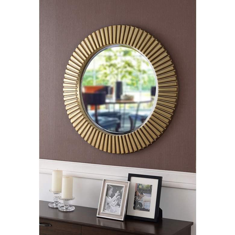 Image 1 Kenroy Home North Antique Brass 34 inch Round Wall Mirror