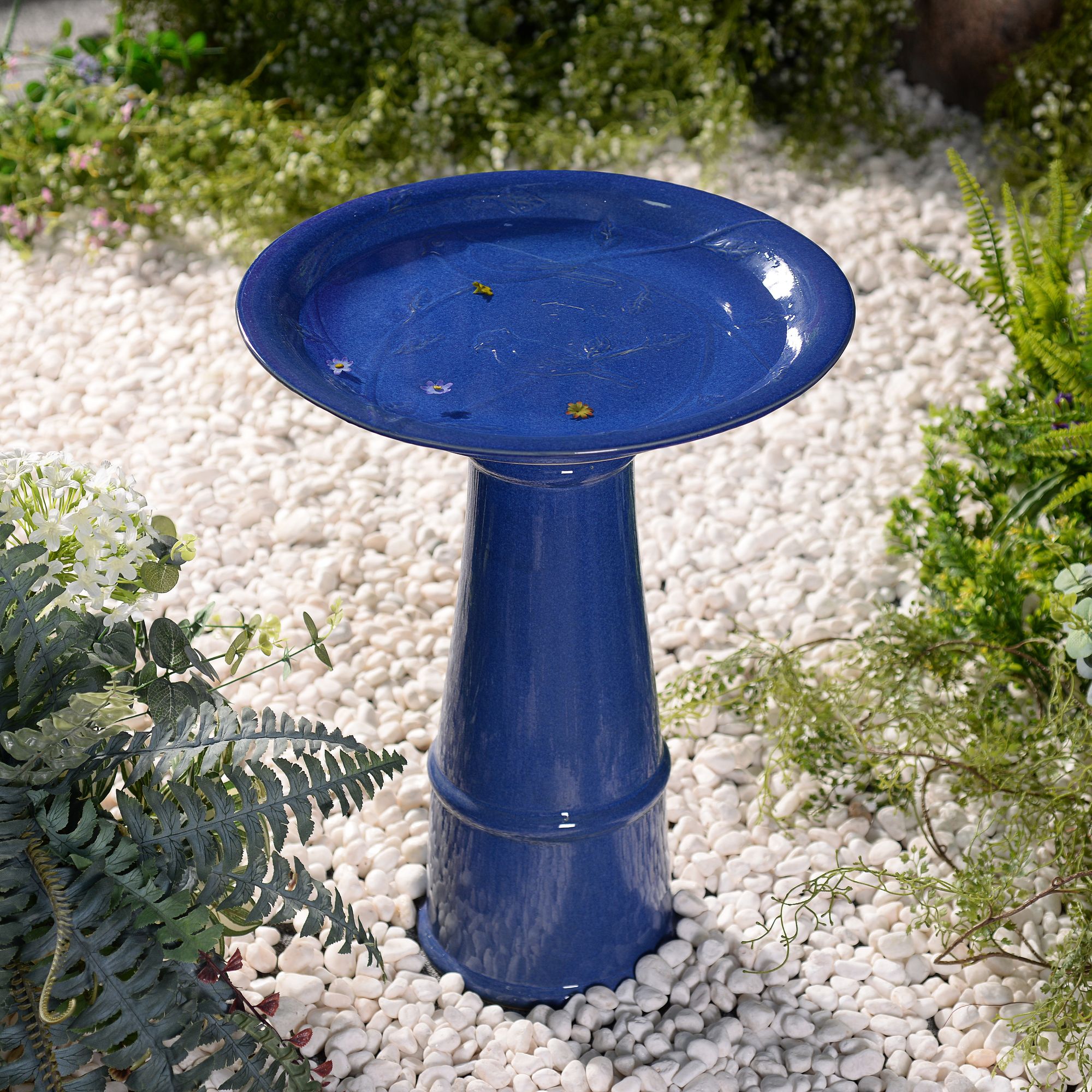 Kenroy Home Otaki 21 1/2" High Blue Ceramic Outdoor Bird Bath 863H0