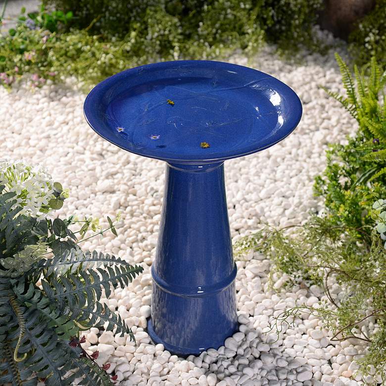Image 1 Kenroy Home Otaki 21 1/2 inchH Blue Ceramic Outdoor Bird Bath
