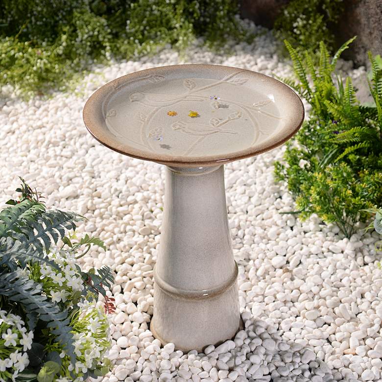 Image 1 Kenroy Home Otaki 21 1/2 inchH Ivory Ceramic Outdoor Bird Bath