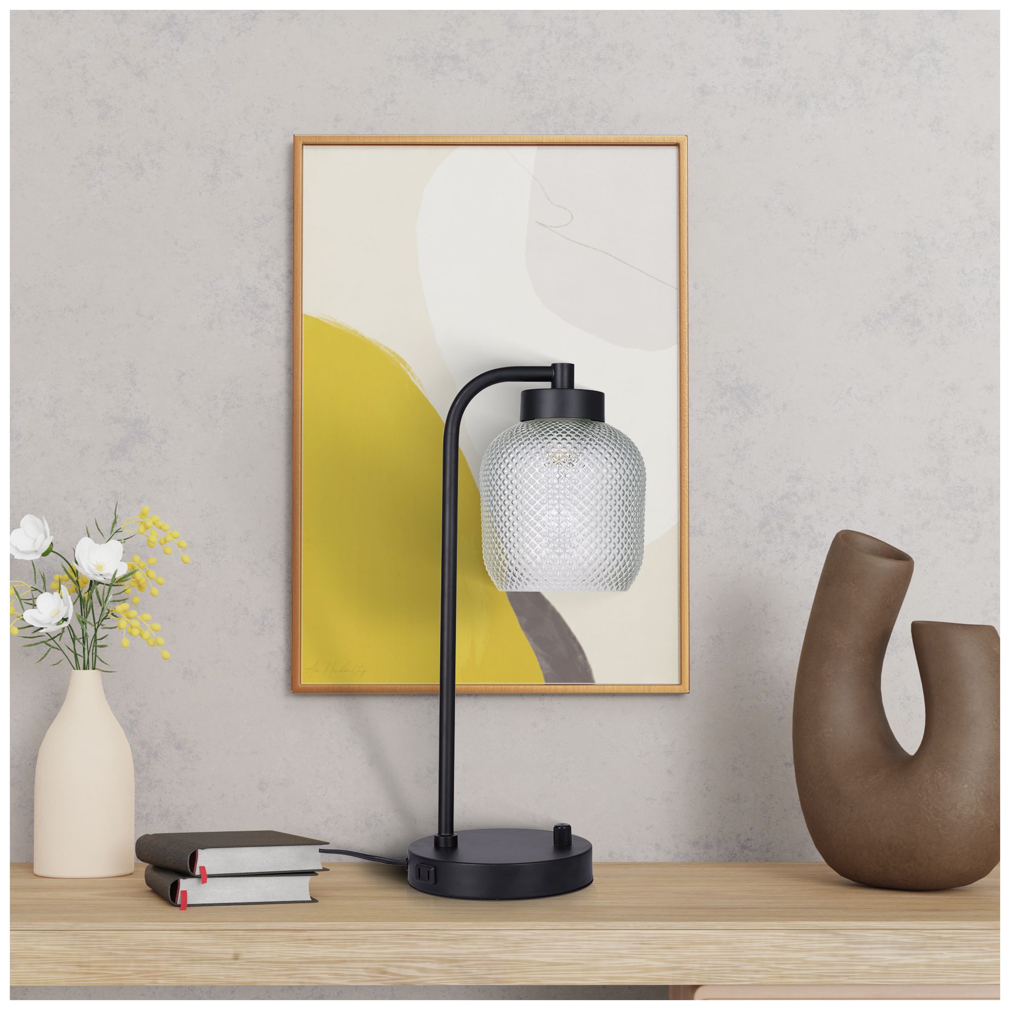 Kenroy Home Prismatic 17 3/4" Black Finish Modern Lamp with Outlet