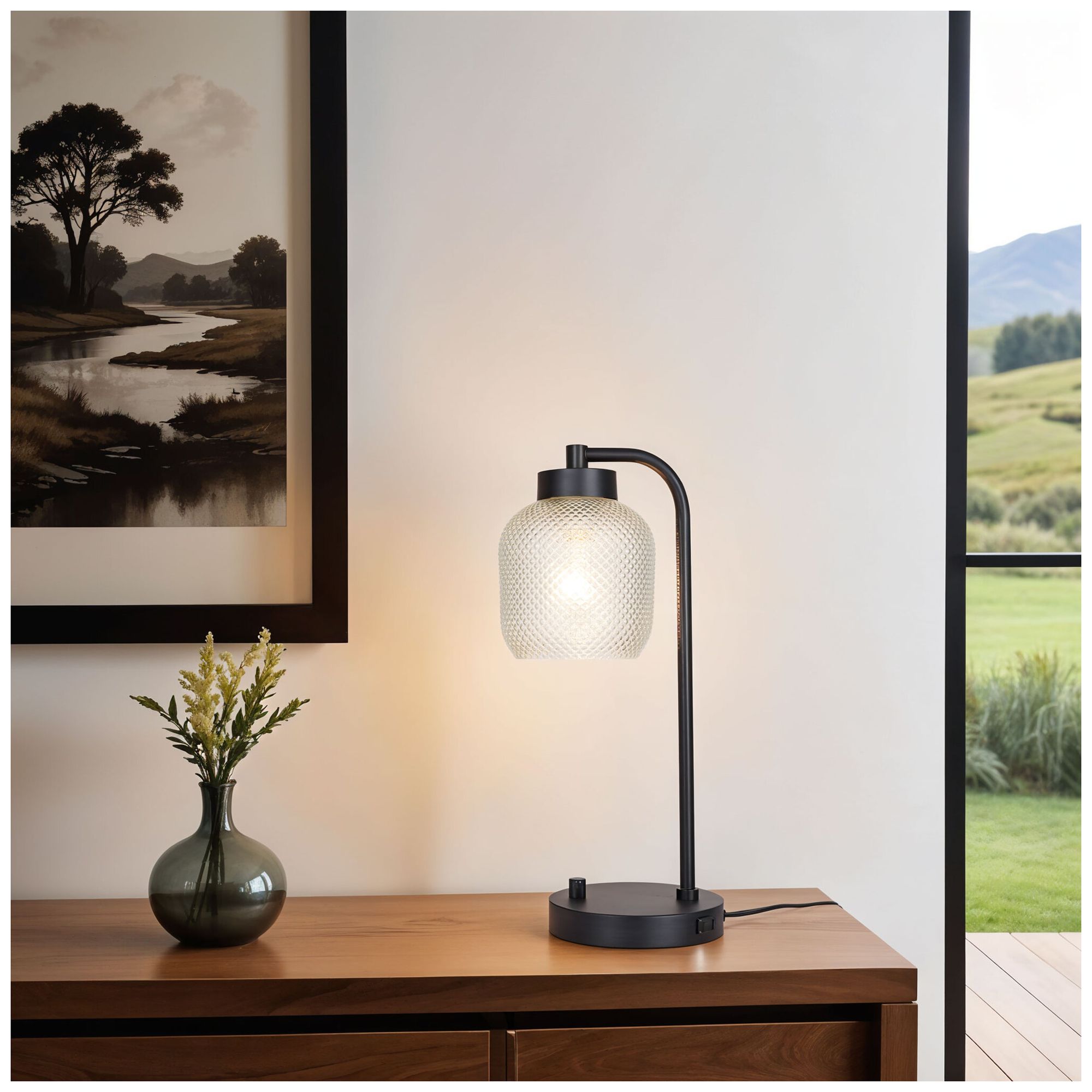 Kenroy Home Prismatic 17 3/4" Black Finish Modern Lamp with Outlet