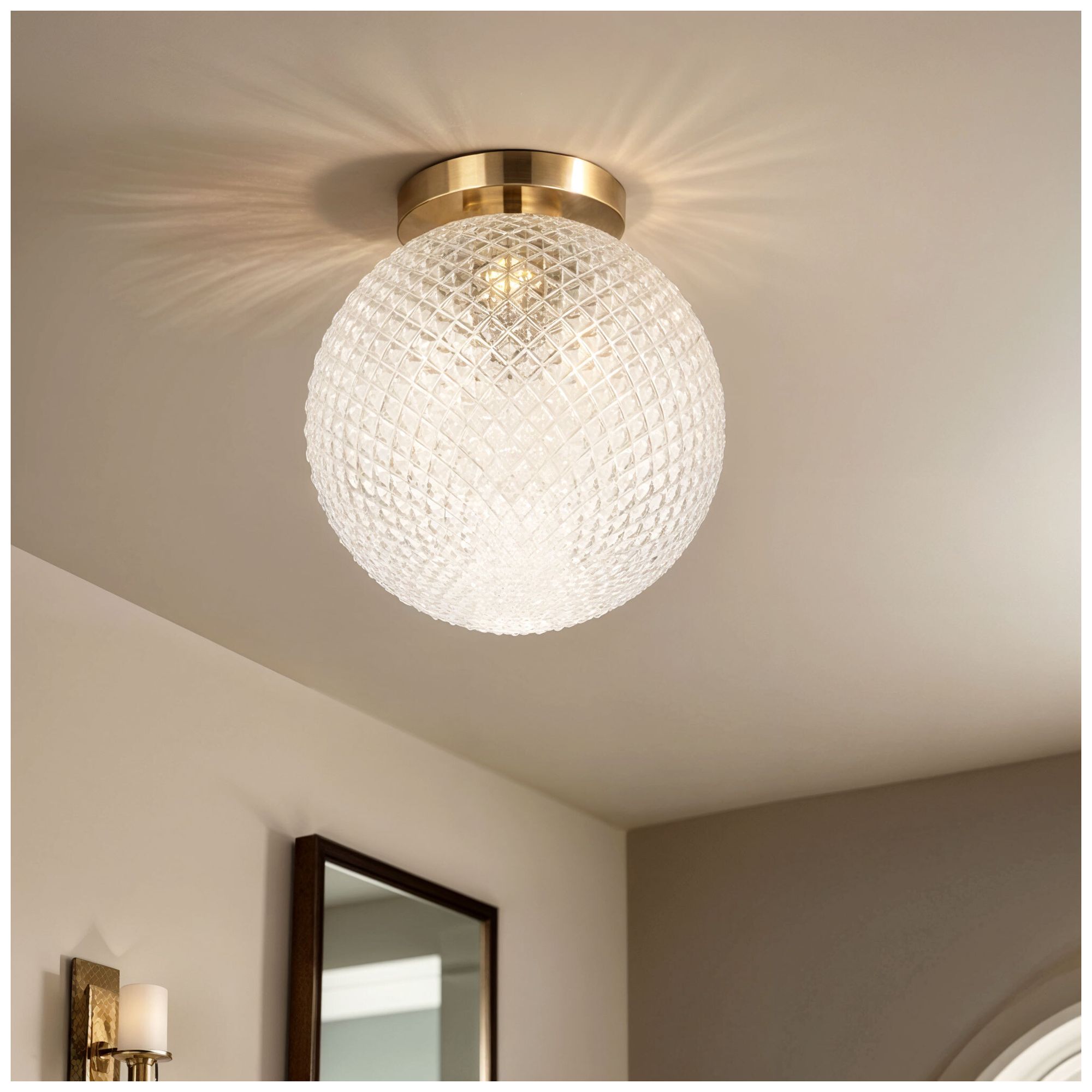 Kenroy Home Prismatic 8" Wide Brushed Gold and Glass Flush Mount