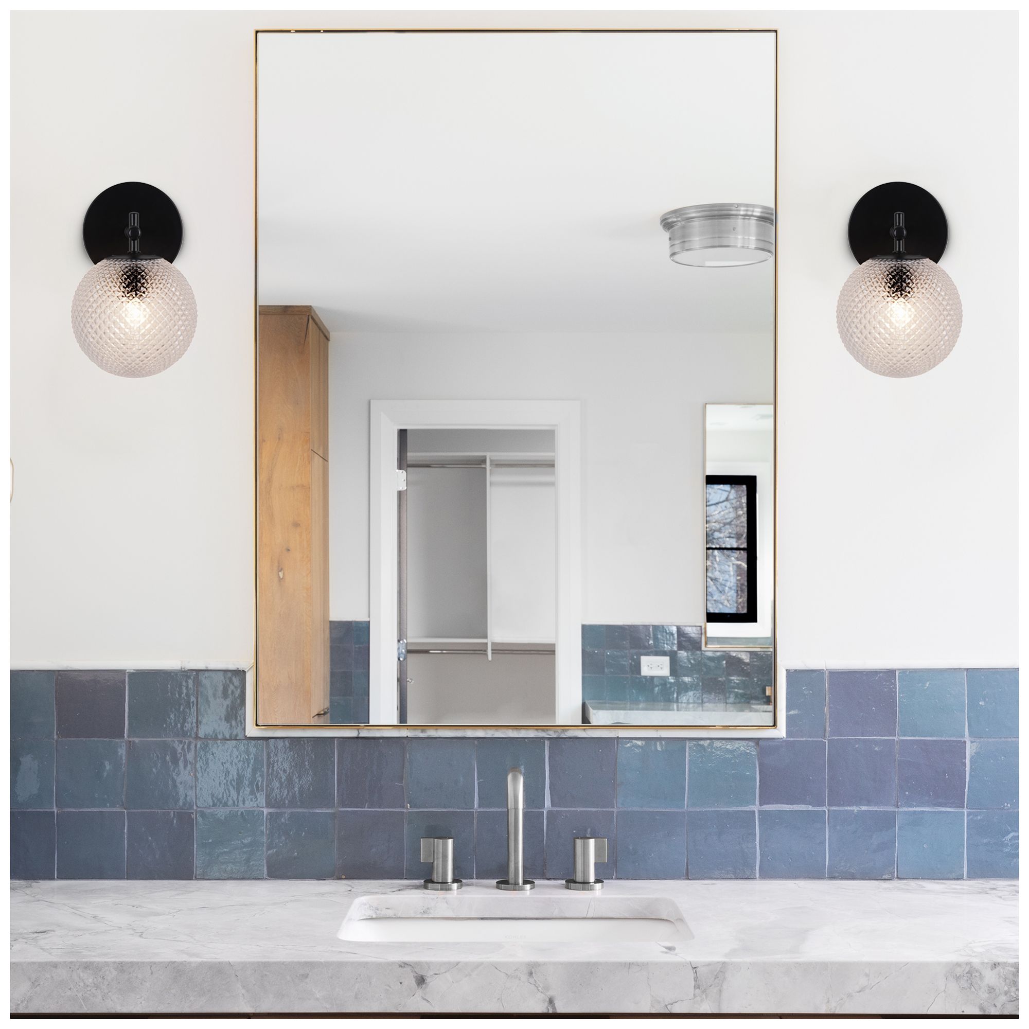 Kenroy Home Prismatic 9 1/4" High Black Finish Glass Globe Wall Sconce