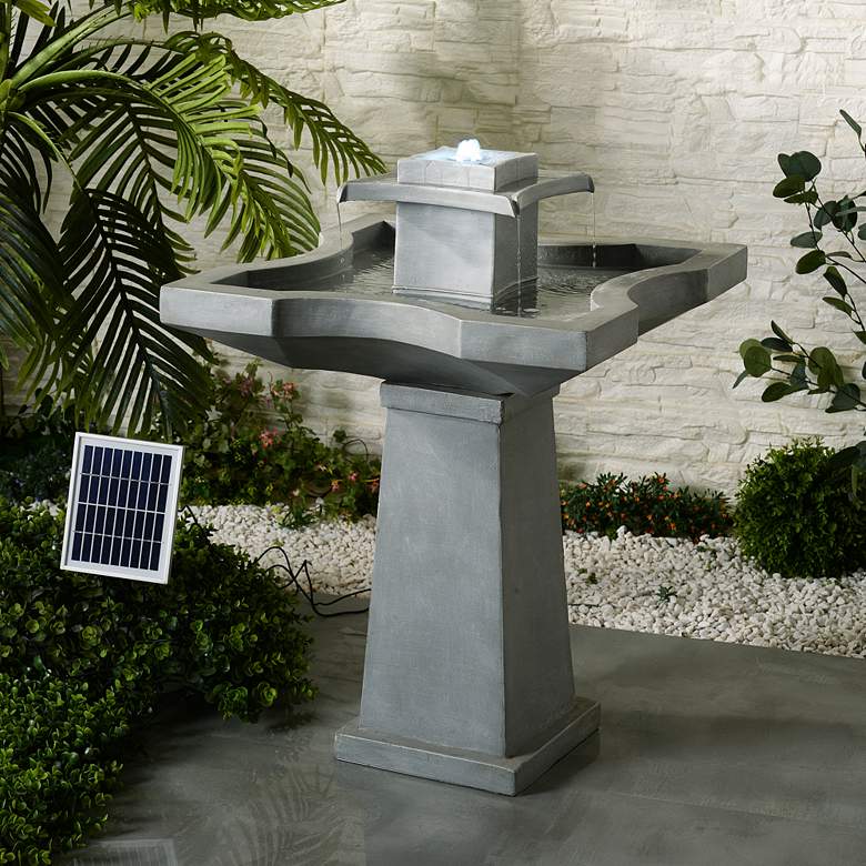Image 1 Kenroy Home Quad 31 1/2 inch High Concrete Solar LED Fountain