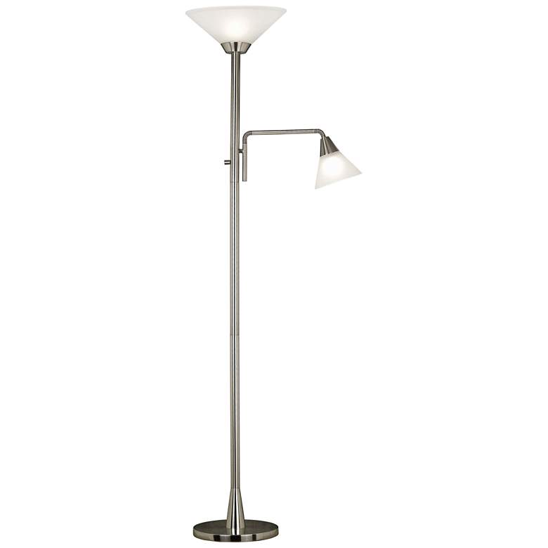 Image 1 Kenroy Home Rush Steel Torchiere Floor Lamp w/ Reading Arm