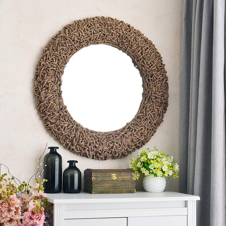 Kenroy Home Seagrass 33&quot; Round Rope Wall Mirror